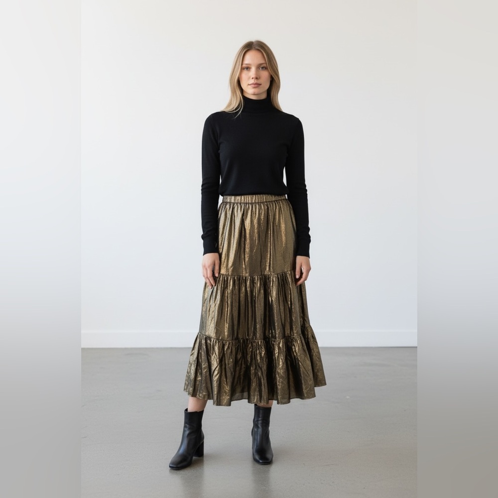 J. Crew Metallic Gold Maxi Skirt